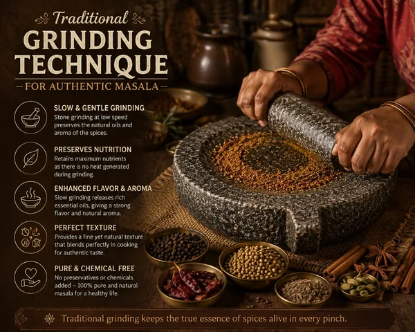 Traditional Grinding Technique for Authentic Masala - Slow & Gentle Grinding, Preserves Nutrition, Enhanced Flavor & Aroma, Perfect Texture, Pure & Chemical Free